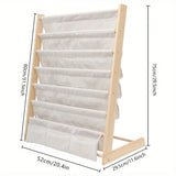 1pc Estante de Madera Clásico Multinivel con Almacenamiento en Tela - Organizador Versátil para Libros, Revistas y Archivos | Ideal para Estudio, Dormitorio o Oficina | Sin Necesidad de Energía