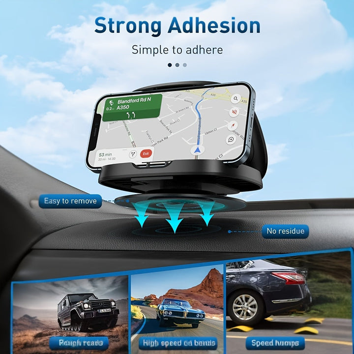 Soporte de coche con ventosa giratoria de 360° para teléfonos, Soporte de navegación para tablero con mecanismo de bloqueo