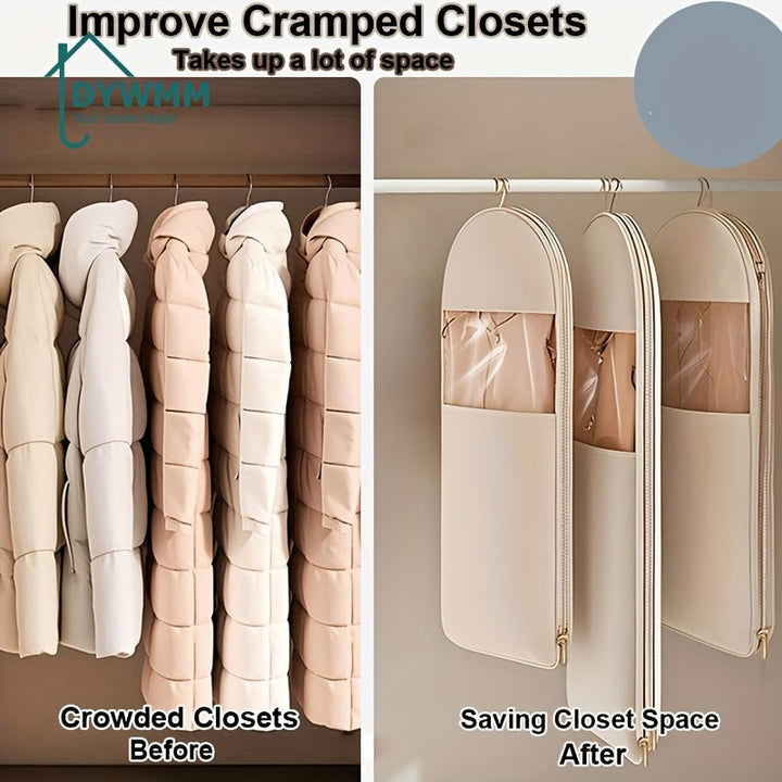 Bolsa Colgante para Ahorrar Espacio DYWMM con Cremallera de Auto-compresión - Organizador de Armario de Alta Calidad Compresado al 40% para Abrigos y Ropa, Bolsa de Almacenamiento de Tela Duradera (Beige/Rosa)