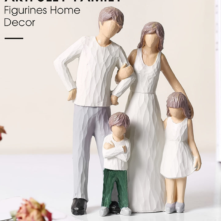 1 figura de resina pintada a mano, familia de 4 en tonos cálidos, estilo contemporáneo, ideal para decoración del hogar y regalos en ocasiones especiales, perfecta para estante, escritorio, sala, dormitorio, decoración y accesorios para el hogar
