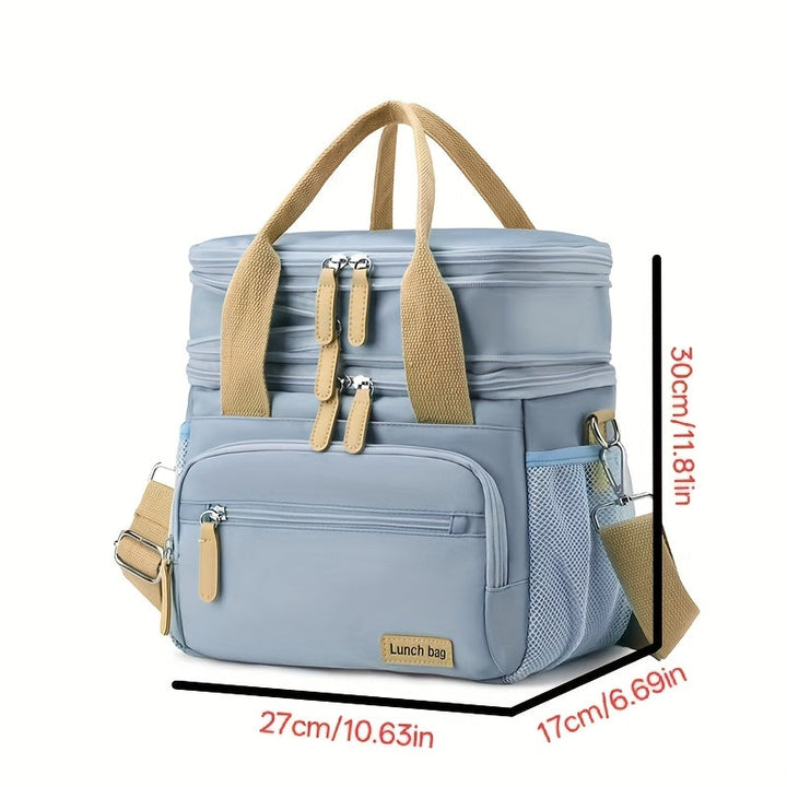 Una elegante y portátil bolsa de almuerzo de gran capacidad con asa y doble capa de aislamiento para viajes al aire libre y almacenamiento. Sin contacto con alimentos, regreso a la escuela.