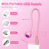 Lámpara LED para uñas, 3W portátil con cuello de cisne, secadora y curadora de esmalte en gel, luz de curado con cuello flexible rosa, enchufe USB, para uso en salón de uñas y en casa, DIY