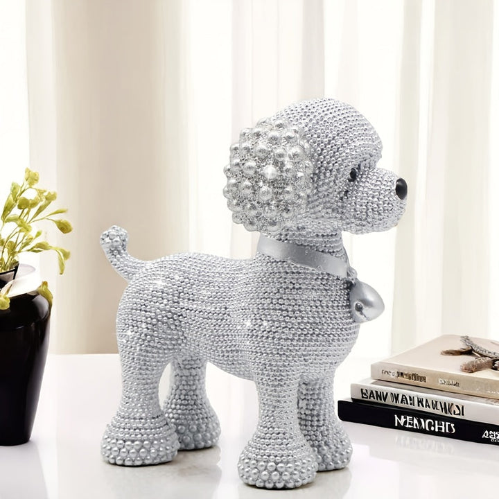 1pc Estatua de decoración de mesa para perros con cuentas de plata de resina contemporánea, para sala de estar, dormitorio, estantería, Pascua, Día del Padre, Día de la Madre, Día de San Valentín, con regalos navideños, regalos de apertura.