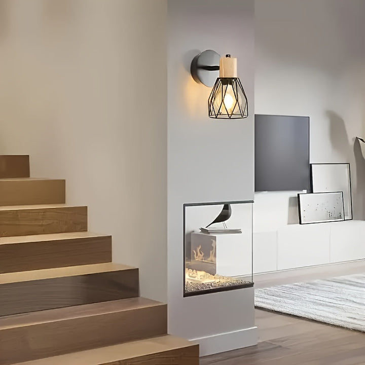 2 Piezas de Apliques Industriales Modernos - Jaula Metálica Negra, Iluminación Semi-Encastrada/Montaje Empotrado para Sala, Dormitorio, Oficina, Cafetería - Compatible con Bombillas E26/E27 (Bombillas No Incluidas) - Ideal para Hogar, Hotel, Espacios Com