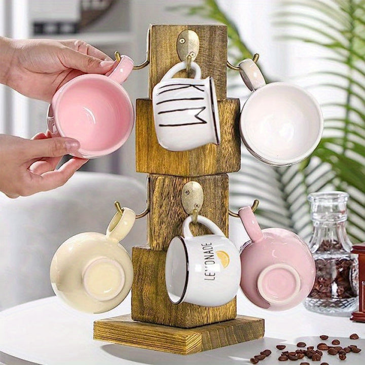 1pc Porta Taza de Madera Pulida, Soporte de Taza de Café Giratorio, Estantería Multipropósito para Colgar en la Mesa de la Cocina, Organizador de Tazas de Madera Sólida
