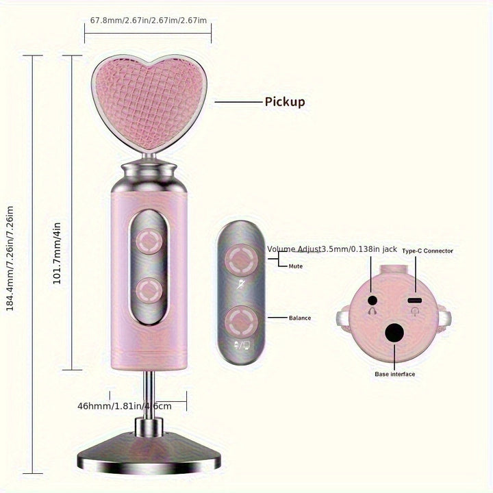 Microfono de Transmisión Dinámico NXG con Conectores USB-C y Diafragma en Forma de Corazón, Efectos de Iluminación RGB y Control de Volumen - Soporte Integrado Duradero para Transmisiones En Vivo, Juegos, Podcasts, Voces Off (Rosa), Micrófono para PC