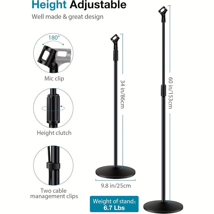 Soporte de Micrófono Profesional Ajustable para Suelo con Conector XLR - Base de Trípode Metálica Resistente, Altura Regulable, Estructura Estable para Transmisiones en Vivo, Canto, Bodas y Eventos al Aire Libre - , Equipo de Audio para Bodas, Diseño Tel