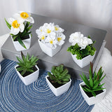 Conjunto de 6 Piezas de Suculentas y Flores Artificiales Realistas en Macetas Blancas - Perfecto para el Hogar, Escritorio de Oficina y Centros de Mesa | Set de Plantas Falsas de Tacto Real para Decoración de Todas las Estaciones