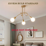 1 pieza de luz de techo dorada, luz de techo de tubo curvado de tres cabezas, adecuada para sala de estar, dormitorio, estudio, cocina, oficina, hotel (base de bombilla E26 - bombilla no incluida)