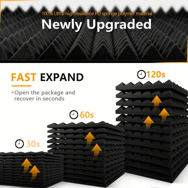 24 piezas - 2 x 12 x 12 pulgadas - Paneles de espuma a prueba de sonido en forma de pirámide, paneles de pared a prueba de sonido de alta densidad, tableros de estudio de espuma a prueba de fuego que reducen el ruido y el eco.