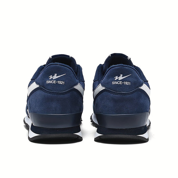 Zapatillas de Running Unisex LEIJOP Transpirables - Azul Marino y Blanco, Zapatos Deportivos Bajos con Suela MD, Ligeros para Gimnasio, Entrenamiento o Uso Casual, Diseño Moderno y Forro Cómodo