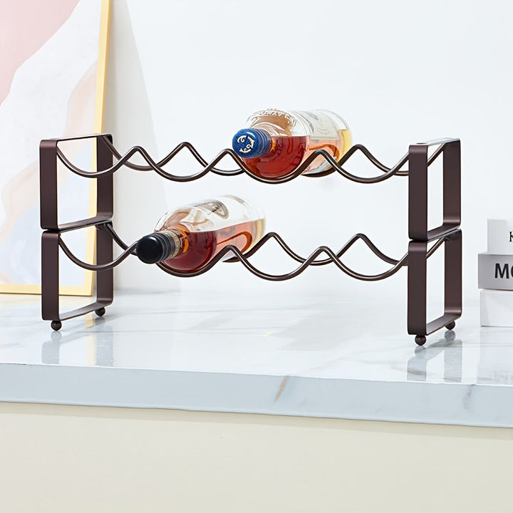 1 estante de vino plegable - Soporte de exhibición de vino de hierro pulido con diseño elegante y curvo, perfecto para decoración de bar en casa o cocina, mantiene varios botellas seguras, decoración de vino