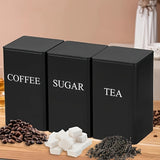 Jarrón de almacenamiento de hierro de tres piezas negro/beige, utilizado para almacenar tazas de té, azúcar y café en la cocina, adecuado para oficinas, almacenamiento en casa y comedor.