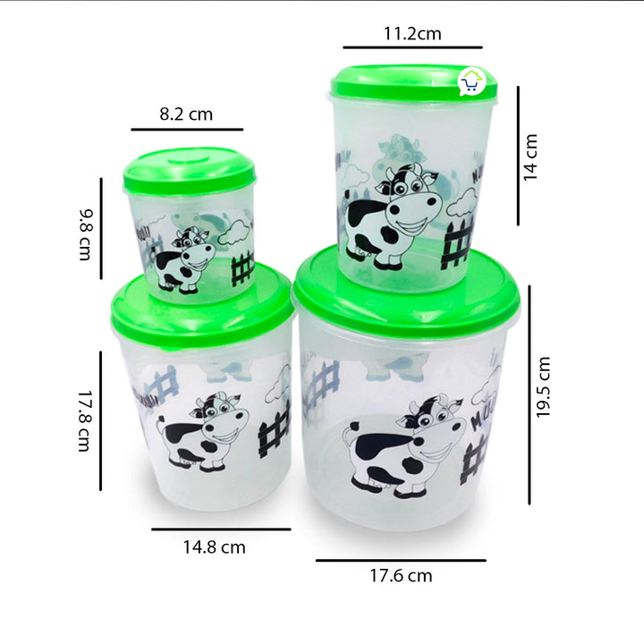 Juego De Recipientes Herméticos X4 Decorados Portacomidas Cocina 1058