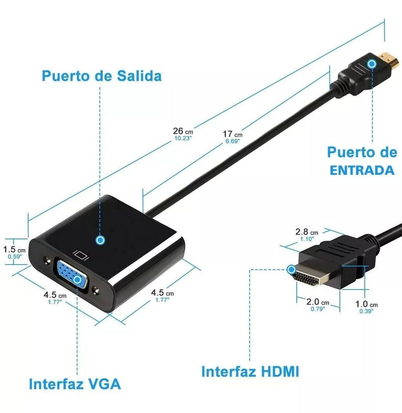 Adaptador Convertidor Cable Hdmi A Vga 1080p