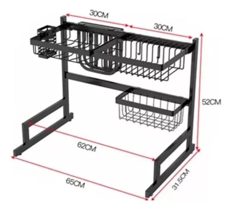 Estante Para Platos Acero Inoxidable Platero Escurridor 65cm Color Negro