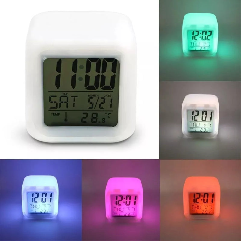 Reloj Despertador/alarma Cubo Luminoso Digital 6 Colores Led Color Blanco