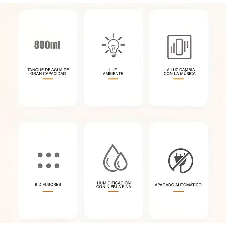 Humidificador Ritmo Musical LED 6 Difusores Aromas Luminoso DQ703