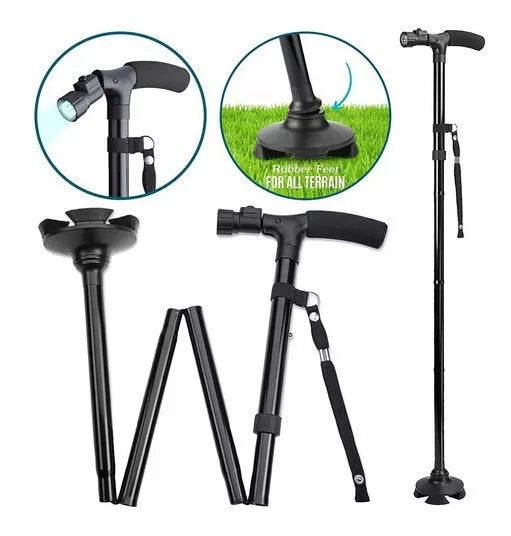 Trusty Cane Baston Ortopedico Plegable Con Linterna Luz Led Color Negro