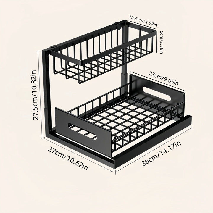 1pc Estante Extraíble de Doble Capa para Debajo del Fregadero, Estantería Multifuncional de Acero al Carbono para Cocina y Baño, Adecuado para Organizar Esenciales y Productos de Limpieza - /Blanco/Gris