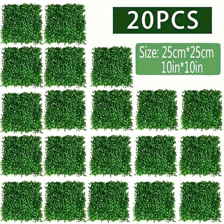 Pared de Hierba Artificial, 25cm x 25cm (10 o 20 piezas de Paneles de Pared Verde Artificial, Protección UV Paneles de Buxo Verde, Decoración de Pared de Plantas para Interiores y Exteriores y Cubierta de Valla para Privacidad