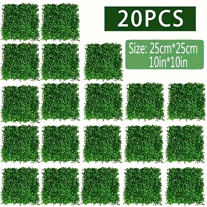 Pared de Hierba Artificial, 25cm x 25cm (10 o 20 piezas de Paneles de Pared Verde Artificial, Protección UV Paneles de Buxo Verde, Decoración de Pared de Plantas para Interiores y Exteriores y Cubierta de Valla para Privacidad