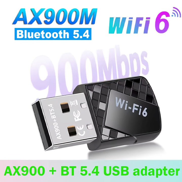 Adaptador WiFi6 Dual Band AX900Mbps 2 en 1 con BT5.4 2.4G/5G - Tarjeta de red inalámbrica de alta velocidad 02.11ax para portátiles y escritorios Mac, Plug and Play, sin controlador requerido, diseño compacto, adaptador inalámbrico duradero, conectividad
