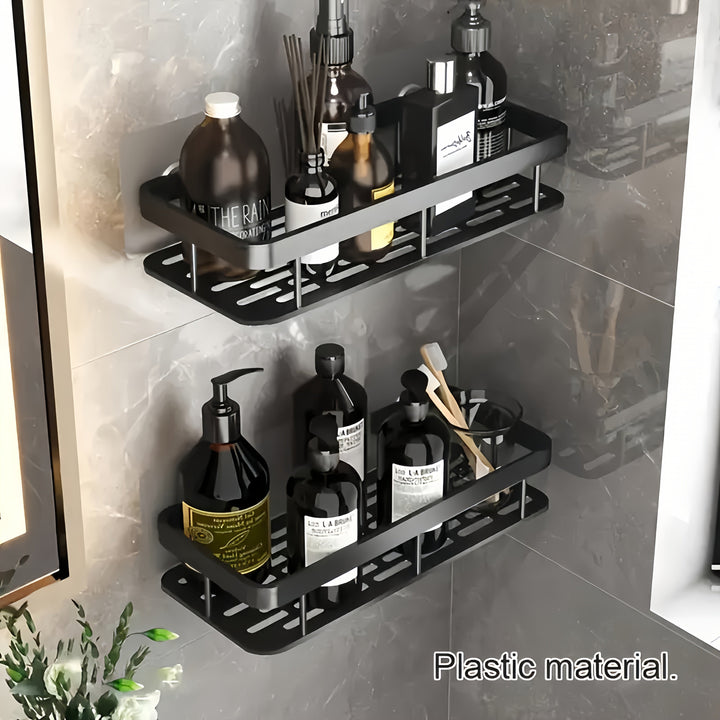 Estantes de pared que ahorran espacio para baño y cocina - Instalación sin taladro, plástico duradero, ideal para almacenar artículos de tocador, cosméticos y artículos varios, solución de almacenamiento para baño | Estantes de pared modernos | Estantes
