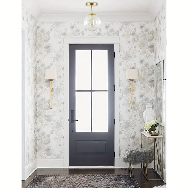 1 pza. Lámpara colgante de globo de latón dorado de estilo Mid-Century Modern, 1 luz, accesorio de techo de cristal transparente para cocina, sala de estar, pasillo, accesorio de iluminación para el hogar.