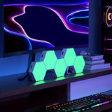 10 Piezas de Luces Hexagonales LED para Pared, Control Inteligente por USB y Música, Decoración para Habitaciones o Salas de Juegos, Panel Luminoso DIY