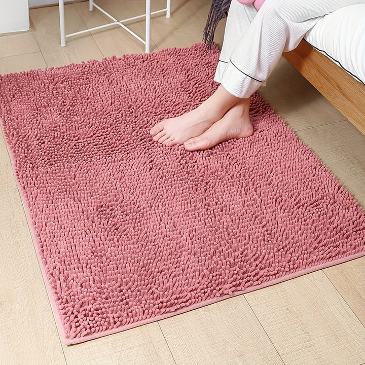 Alfombra de baño de felpa, 1 pieza - Antideslizante, lavable, de poliéster con respaldo de PVC, diseño rectangular para decoración de baño, dormitorio, sala de estar y entrada, alfombra de baño|alfombra decorativa|alfombra lavable a máquina