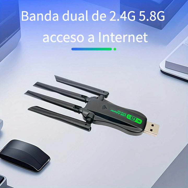 Tarjeta inalámbrica de doble banda con cuatro antenas y alta velocidad de 1300 m, enchufar y usar, sin necesidad de controladores ni calentamiento