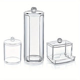 3 piezas de dispensador de hisopos acrílico, caja de almacenamiento para baño, frascos redondos para algodón, porta hisopos, contenedor de palillos, hisopos redondos para baño