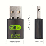 Adaptador WiFi USB Doble Banda 2.4G/5G, Tarjeta LAN Inalámbrica Plug and Play Sin Necesidad de Controladores, Compatible con Windows XP/Vista/7/8/10/11, Conexión USB, Voltaje de Funcionamiento ≤36V