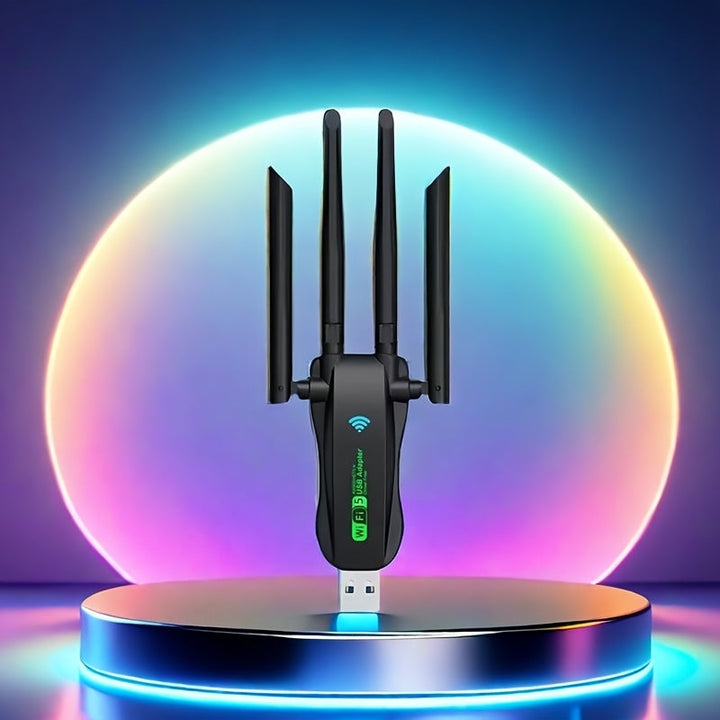 Adaptador Wi-Fi USB con 4 antenas - Conectividad de alta velocidad de 1300 Mbps, doble banda, enchufa y juega, red estable para hogar y oficina, solución Wi-Fi para oficina | Diseño moderno de Wi-Fi | Calidad de construcción duradera, extensor de rango d