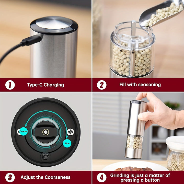 2 piezas/1 pieza, Juego de molinillos de pimienta y sal de acero inoxidable eléctricos