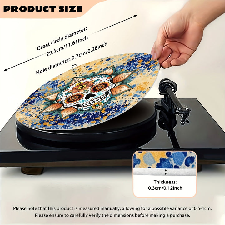 1pc Alfombrilla para Tocadiscos de Pareja Esqueleto, Tapete Mandala Floral para Reducir Estática y Ruido Mejorar Calidad del Sonido con Diseño de Plato para Vinilo