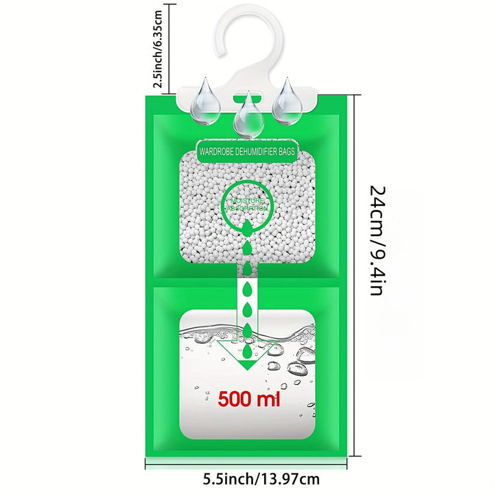 10 piezas de bolsas de desecante de gel de sílice verde - Absorbedor de humedad para armario interior de secado colgante, plástico, no necesita electricidad, operación estándar, ideal para almacenamiento y conservación, control de humedad | Almacenamient