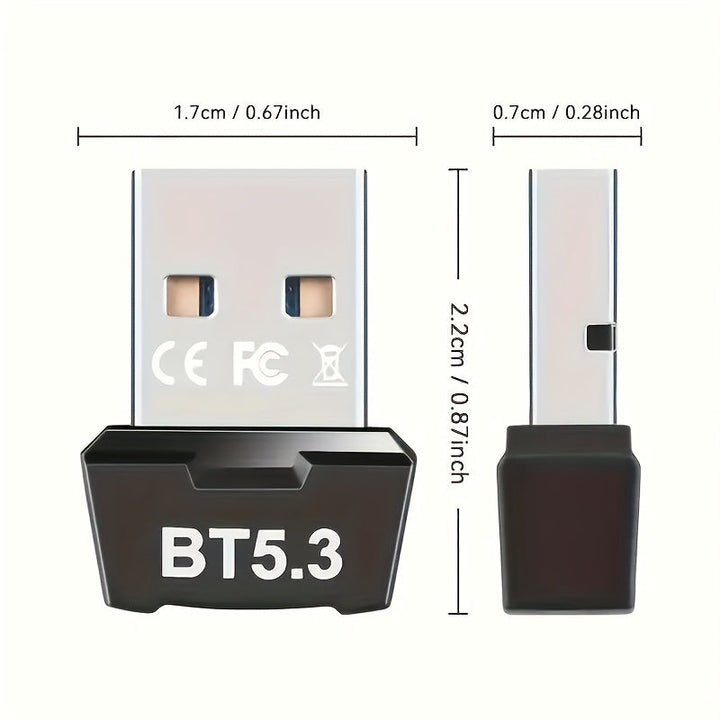 Adaptador de Red sin varillas USB-B 5.3 - Plug & Play para Windows 11/10/8.1, Diseño de Doble Antena, Control por App, Compatible con PC/Laptop/Auriculares/Tarjetas Teclado/Mouse/Altavoces, Desciende Automáticamente a 5.2/5.1/5.0/4.2/4.1/4.0, Adaptador W