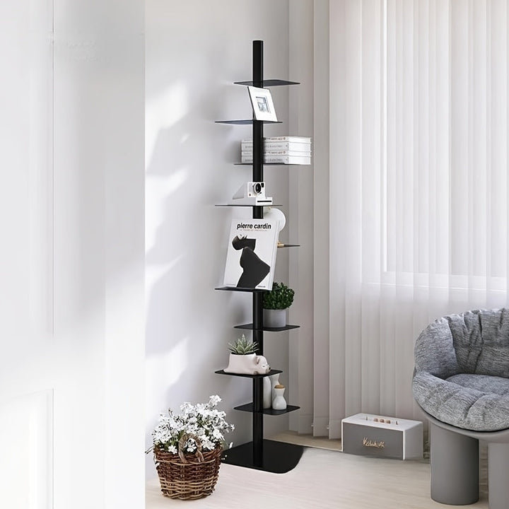 Estante giratorio invisible para libros en espiral, adecuado para todas las estaciones, ideal para el hogar, con diseño de arte de hierro en el rincón.