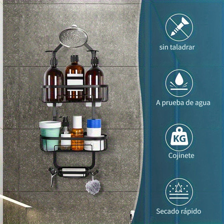 Estante De Almacenamiento Colgante Para Baño De 1 Pieza, Carrito De Ducha Montado En La Pared, Cesta De Almacenamiento De Ducha De Acero Inoxidable A Prueba De Herrumbre Con Ganchos, Accesorios De Baño