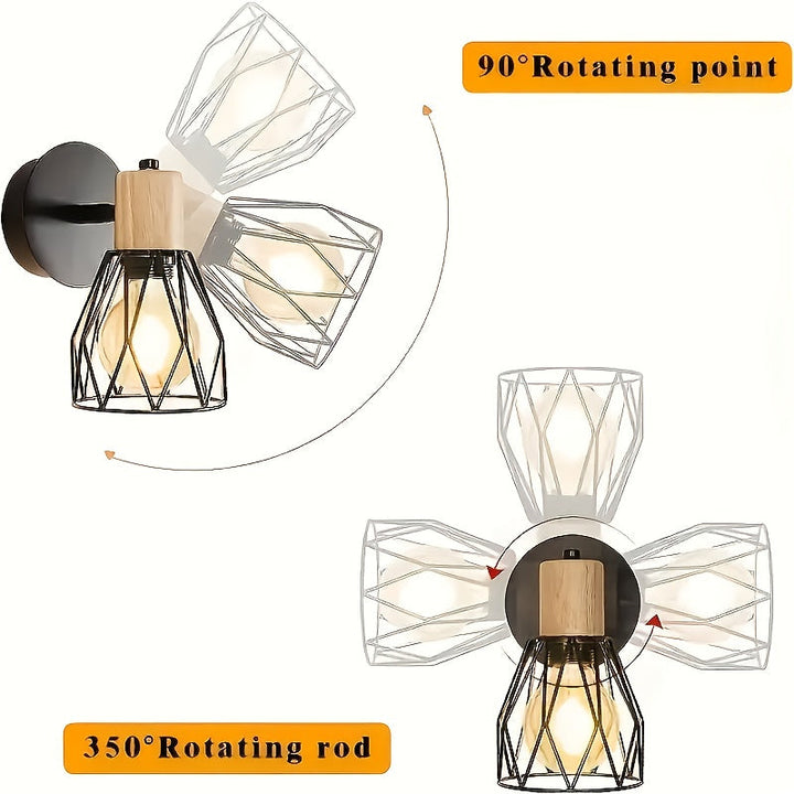 2 Piezas de Apliques Industriales Modernos - Jaula Metálica Negra, Iluminación Semi-Encastrada/Montaje Empotrado para Sala, Dormitorio, Oficina, Cafetería - Compatible con Bombillas E26/E27 (Bombillas No Incluidas) - Ideal para Hogar, Hotel, Espacios Com