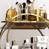 Organizador de Cosméticos Doble Capa de Acero Inoxidable - Estante Redondo Moderno de 27 Pulgadas para Cuidado de la Piel y Perfumes con Base de Mármol | Acabado Metálico Dorado, Regalo Perfecto para 10 Ocasiones Especiales