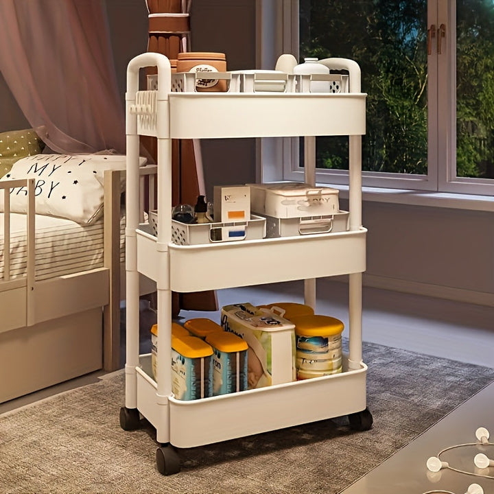 Carrito de almacenamiento móvil, 10 escenas adecuadas para cocina, baño, dormitorio, estante de almacenamiento multifuncional, diseño de rueda universal de plástico engrosado, blanco, negro, simple, ahorrador de espacio, artefacto.