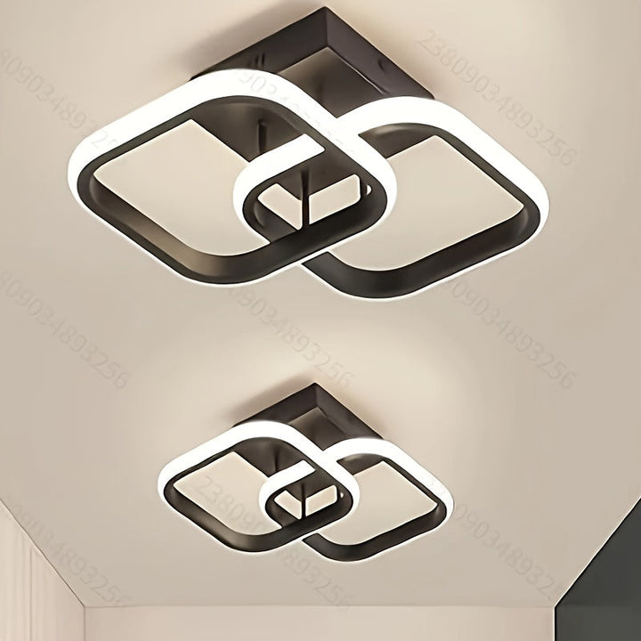 1 Luz de techo LED moderna con patrón geométrico - Iluminación de techo semi-revestida ajustable, adecuada para oficina, café, cocina, pasillo, balcón, escaleras y dormitorio, diseño cerca del techo, acabado metálico, cableado, 110V-240V, iluminación amb