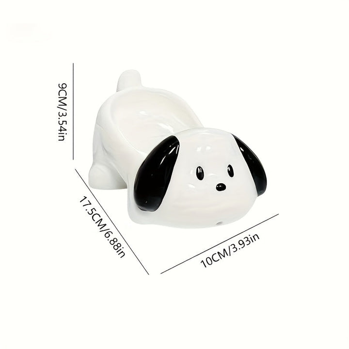 Plato de Jabón Cerámico para Perro y Blanco Lindo - Diseño Ovalado con Drenaje Rápido y Recorte en Forma de Corazón, Accesorio Decorativo Duradero para Baño y Encimera de Cocina, Portajabones Resistente, Soporte para Barra de Jabón