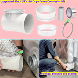 Kit de Conexión de Conducto para Secadora de Ropa Mejorado Estándar de 4 Pulgadas con Soporte y Conector de Tubo de Secadora STV-90 para Ventilación Interior - No Requiere Electricidad