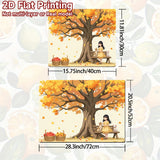 1pc Cubierta para Estufa - Árbol de Otoño con Niña, Hojas Naranja-Amarillas, Protector Resistente a Arañazos y Calor, Compatible con Cocinas Eléctricas/Gas, Alfombra Decorativa Fácil de Limpiar para Hogares Modernos, Diseño 2D Plano