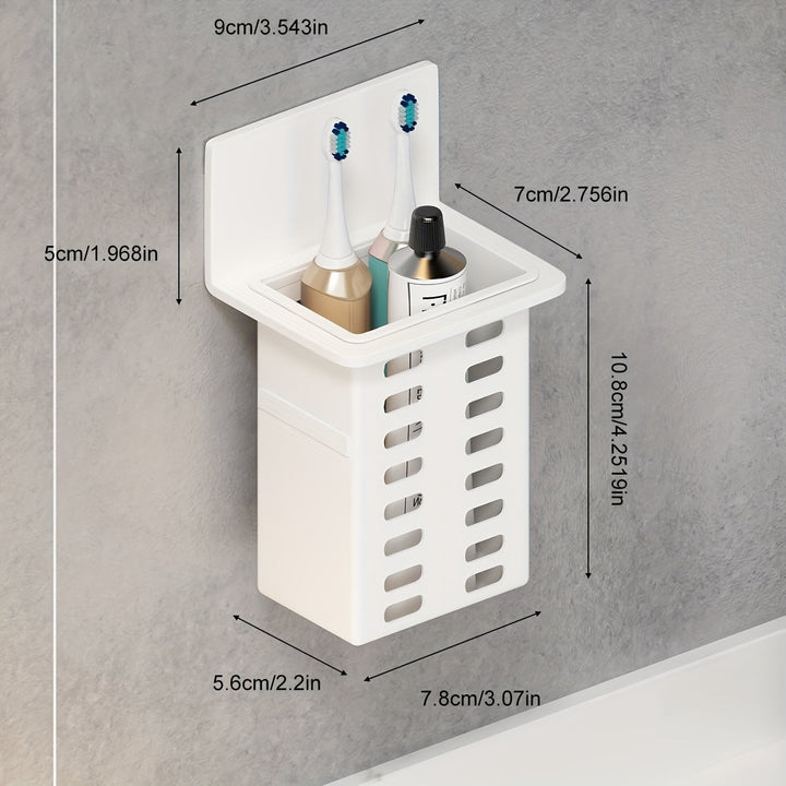 1pc Organizador de Baño Montado en Pared Sin Taladro - Estante Ventilado de Plástico Duradero para Artículos de Aseo, Brochas y Botellas, Almacenamiento Ahorrador de Espacio Blanco y , Fácil Instalación, Estantería para Baño
