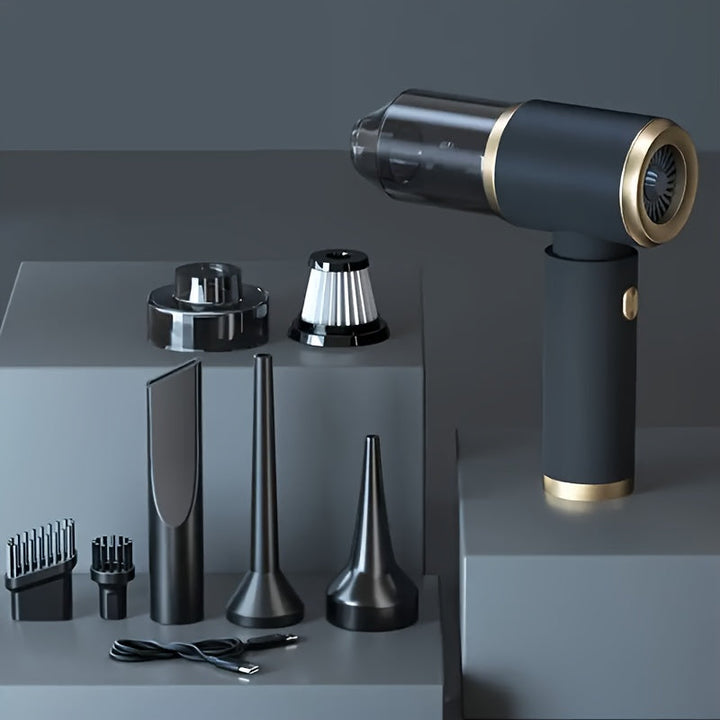 Aspiradora Portátil 3 en 1 con Diseño Inalámbrico Recargable por USB, Nivel de Ruido de 75 dB, Potencia de Succión de 4 KPa, Batería de Litio, Bomba Manual y Limpiador de Aire para Hogar y Vehículo